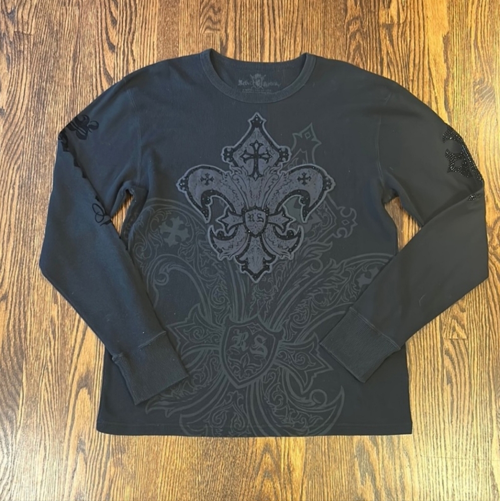 Mens Black Long Sleeve Graphic Tee